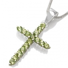 Kors med 16 peridot - 30mm - u/k&aelig;de