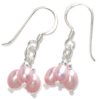 Perleøreringe med 3 pink ferskvandsperler 25mm pr par (201)