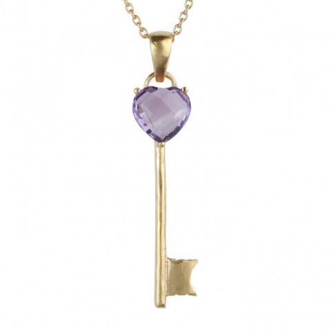 Vedh�ng Key to the Heart med Ametyst 46mm m k�de (1760)