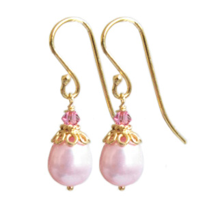 Perleøreringe med Pink ferskvandsperle 27mm pr par (1428)