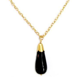 Vedhæng med Sort Onyx - 28mm - m/kæde