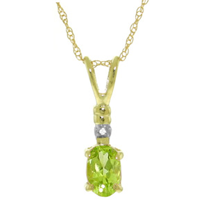 Guld vedhæng med Peridot og Diamant m guldkæde (1410)