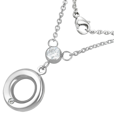 Vedhæng med Zirkonia - Stål - 22mm - m/kæde