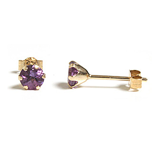 Guld �restikker med Ametyst �4mm pr par (2223)
