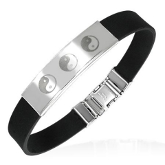 Armb�nd i Gummi / St�l med Yin Yang