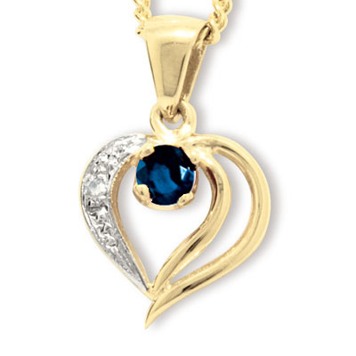 Guld vedhæng med Safir og Diamant - m/forgyldt kæde