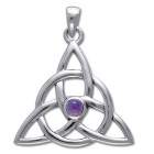 Vedh&aelig;ng med Triquetra - Treenighedssymbolet og Ametyst - 35mm - u/k&aelig;de