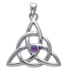 Vedh�ng med Triquetra - Treenighedssymbolet og Ametyst - 35mm - u/k�de