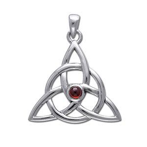 Vedhæng med Triquetra - Treenighedssymbolet og Rød Granat - 35mm - u/kæde