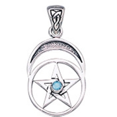 Vedh�ng med Pentagram og Bl� Topas - 26mm - u/k�de