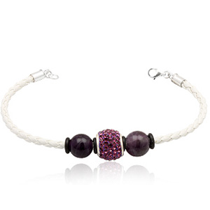 Læderarmbånd med Charm led og Ametyst kugler