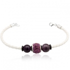 L&aelig;derarmb&aring;nd med Charm led og Ametyst kugler