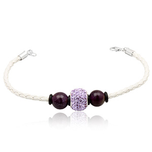 L�derarmb�nd med Charm led og Ametyst kugler (1344)