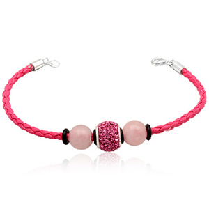 L�derarmb�nd med Charm led og Rosakvarts kugler (1345)