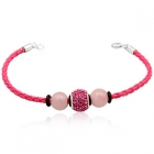 L&aelig;derarmb&aring;nd med Charm led og Rosakvarts kugler