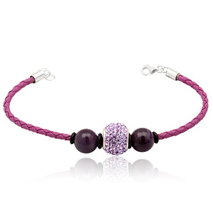 Læderarmbånd med Charm led og Ametyst kugler