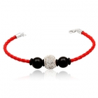 L&aelig;derarmb&aring;nd med Charm led og sorte glaskugler