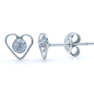 Hjerte ørestikker med krystal Ø6mm pr sæt (1529)