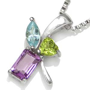 Vedh�ng med Ametyst Peridot Bl� Topas 18mm uk�de (1519)