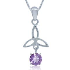 Vedh�ng med Triquetra - Treenighedssymbolet og Ametyst - 28mm - u/k�de