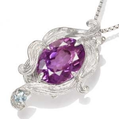 Vedh�ng med Ametyst og Bl� Topas- 31mm - u/k�de