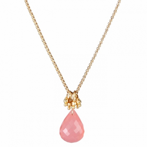 Vedh�ng med Rosa Calcedon 25mm m k�de (1766)